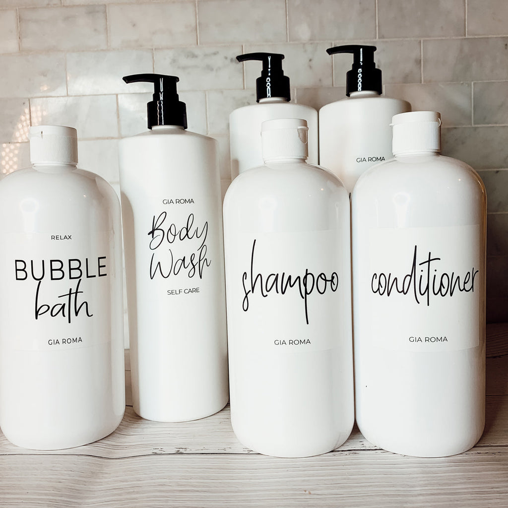 32oz White Plastic Refillable Dispenser Bottles - Reusable Soap Lotion Pump BandsCo Straps