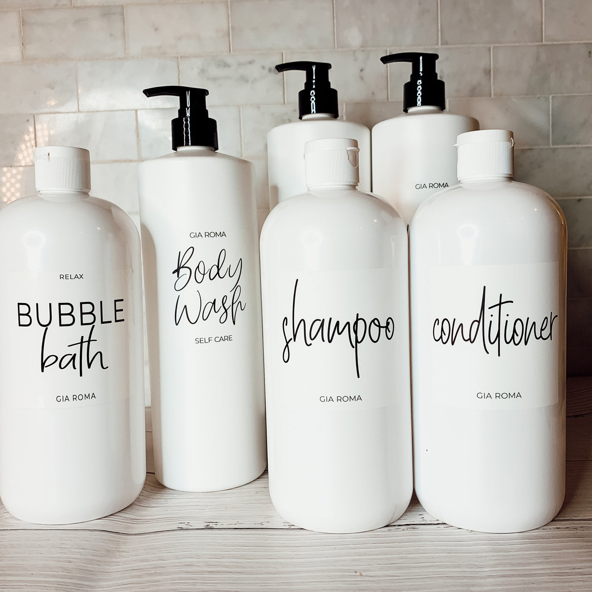 32oz White Plastic Refillable Dispenser Bottles - Reusable Soap Lotion Pump BandsCo Straps