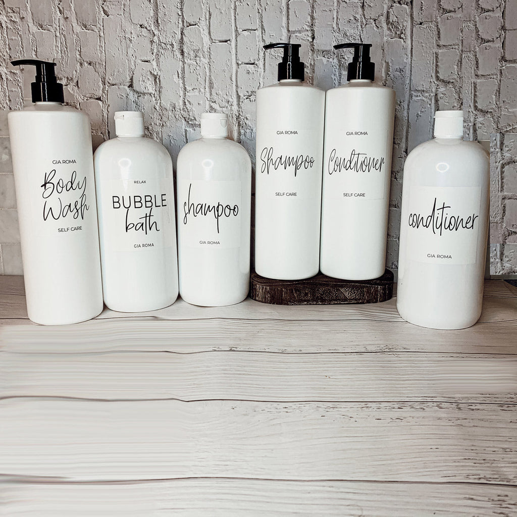 32oz White Plastic Refillable Dispenser Bottles - Reusable Soap Lotion Pump BandsCo Straps