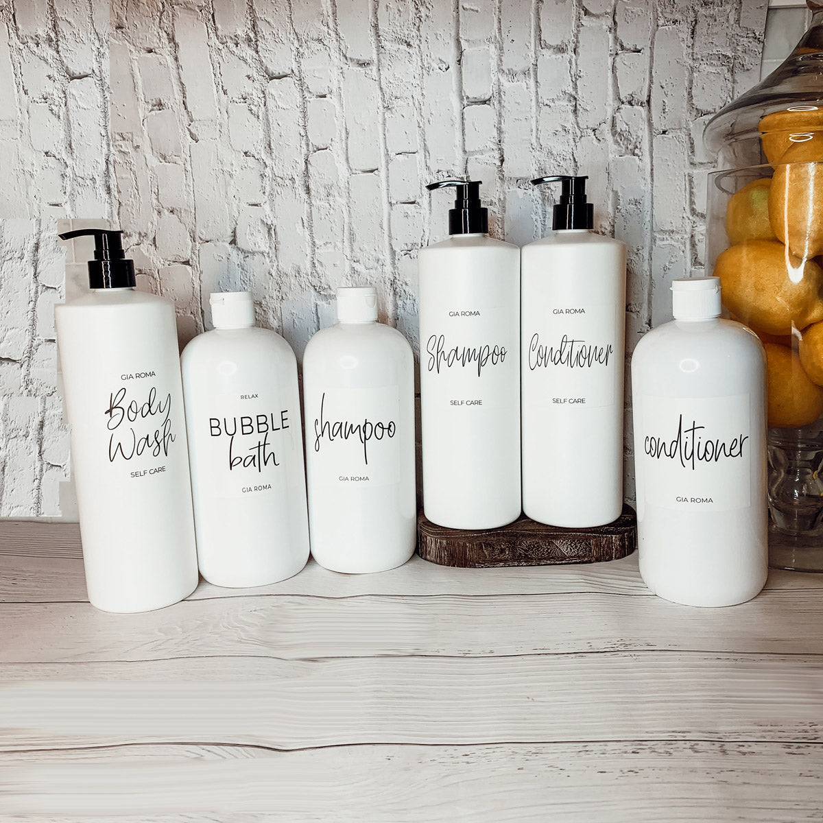 32oz White Plastic Refillable Dispenser Bottles - Reusable Soap Lotion Pump BandsCo Straps