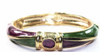 Gold Tone Hinged Bangle Purple Green Enamel Small Bracelet