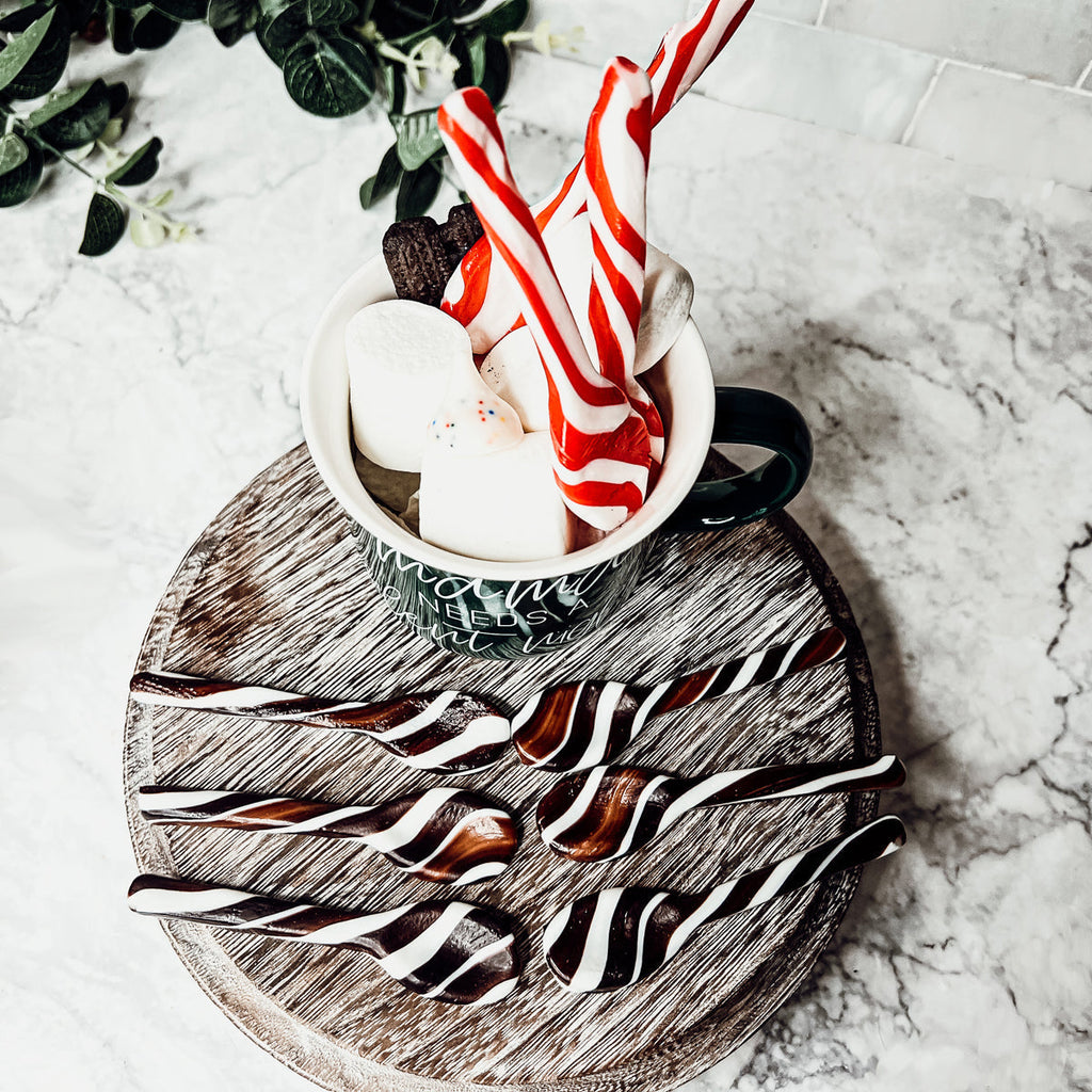 Edible Spoons 3 Flavors Peppermint Cinnamon Hot Cocoa Holiday Party Treats BandsCo Straps