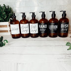 16oz Amber Glass Boston Round Soap Refill Bottle Black Label Set BandsCo Straps