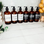 16oz Amber Glass Boston Round Soap Refill Bottle Black Label Set BandsCo Straps