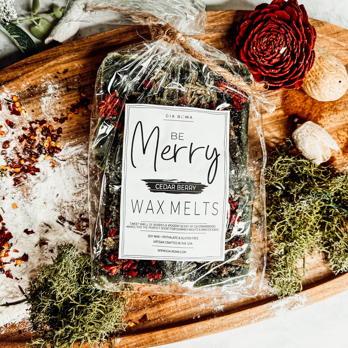 Cedar Berry XL Wax Melts Cranberry Sugar Wood Cabin Winter Scent With Cedar Tip BandsCo Straps