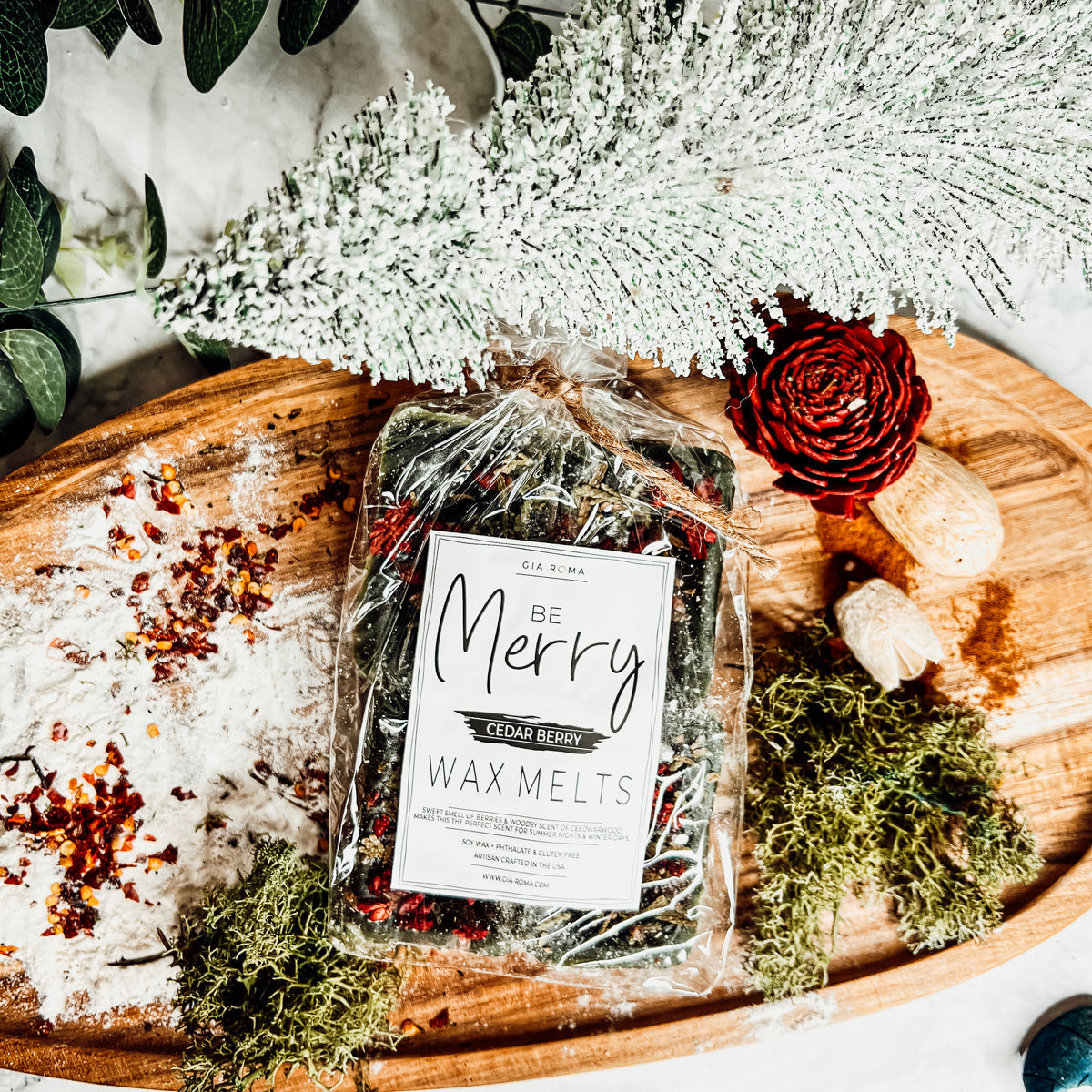 Cedar Berry XL Wax Melts Cranberry Sugar Wood Cabin Winter Scent With Cedar Tip BandsCo Straps