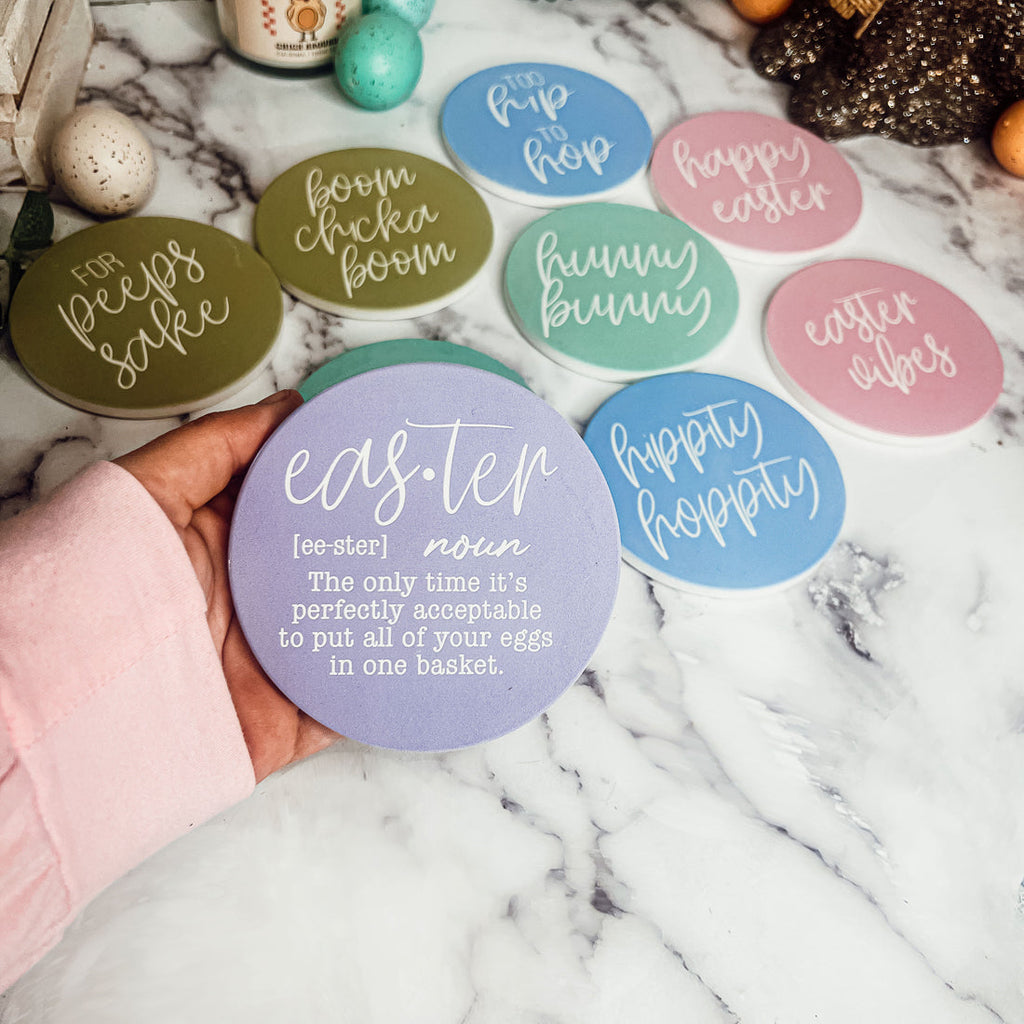 Easter Spring Ceramic Coaster Set 4 Inch Absorbent Drink Coasters Table Protectors Pack BandsCo Straps