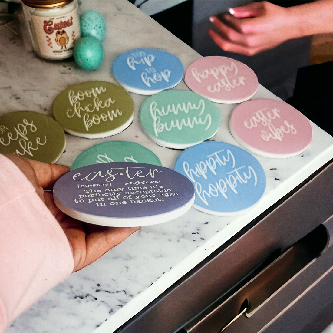 Easter Spring Ceramic Coaster Set 4 Inch Absorbent Drink Coasters Table Protectors Pack BandsCo Straps
