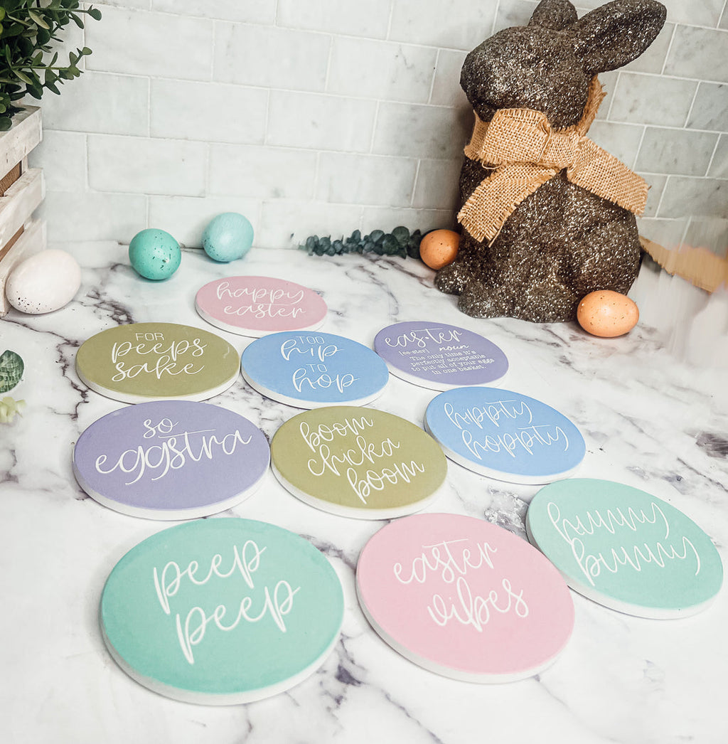 Easter Spring Ceramic Coaster Set 4 Inch Absorbent Drink Coasters Table Protectors Pack BandsCo Straps