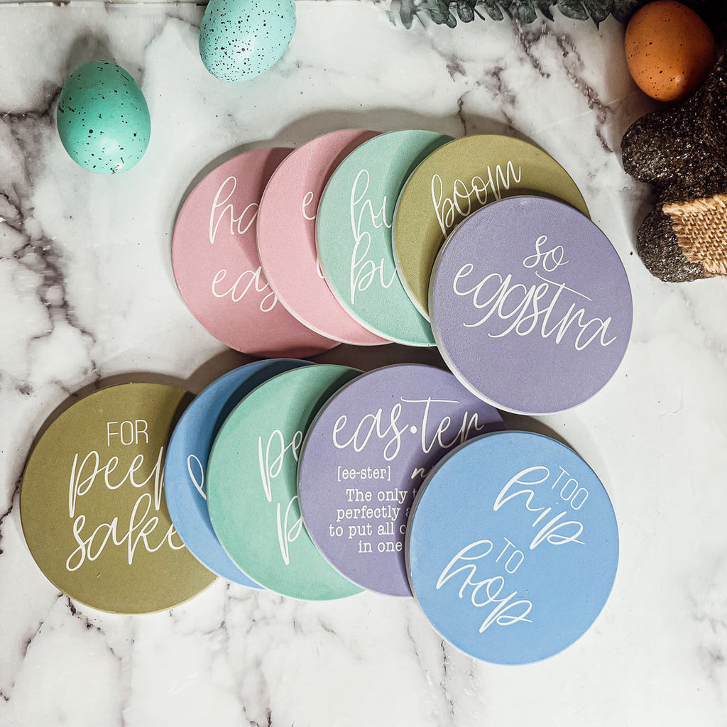 Easter Spring Ceramic Coaster Set 4 Inch Absorbent Drink Coasters Table Protectors Pack BandsCo Straps