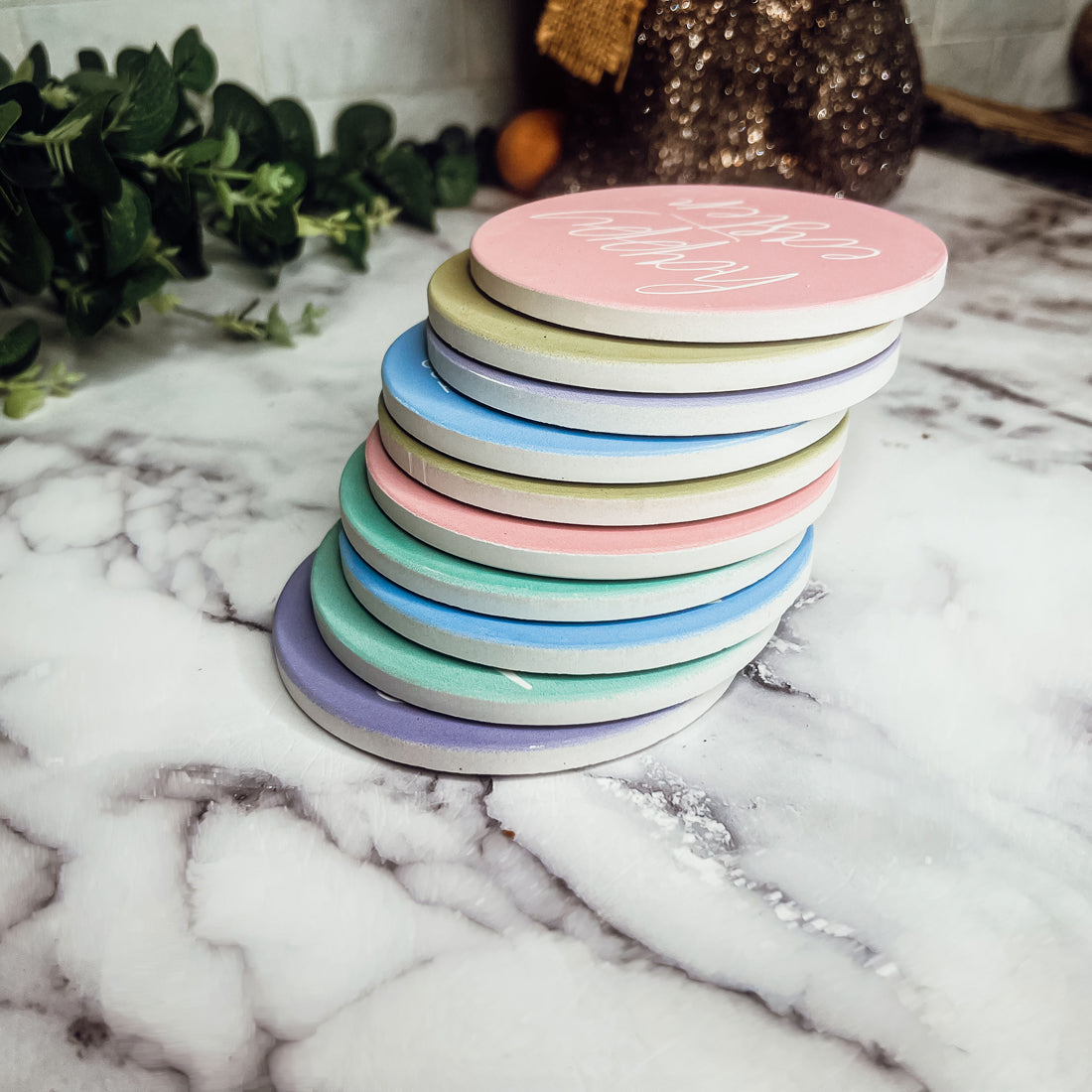 Easter Spring Ceramic Coaster Set 4 Inch Absorbent Drink Coasters Table Protectors Pack BandsCo Straps