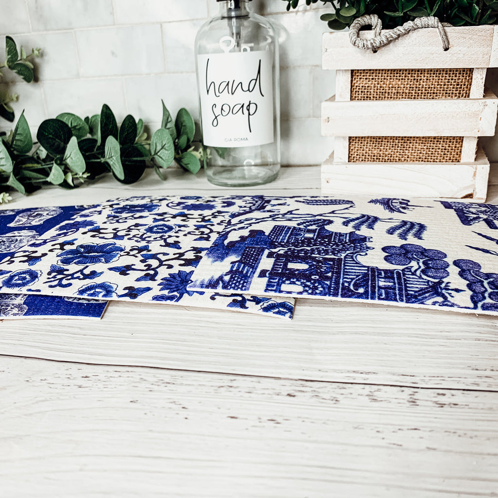 Chinoiserie Eco Kitchen Cloths - Biodegradable Cellulose Cotton, 3 Designs BandsCo Straps