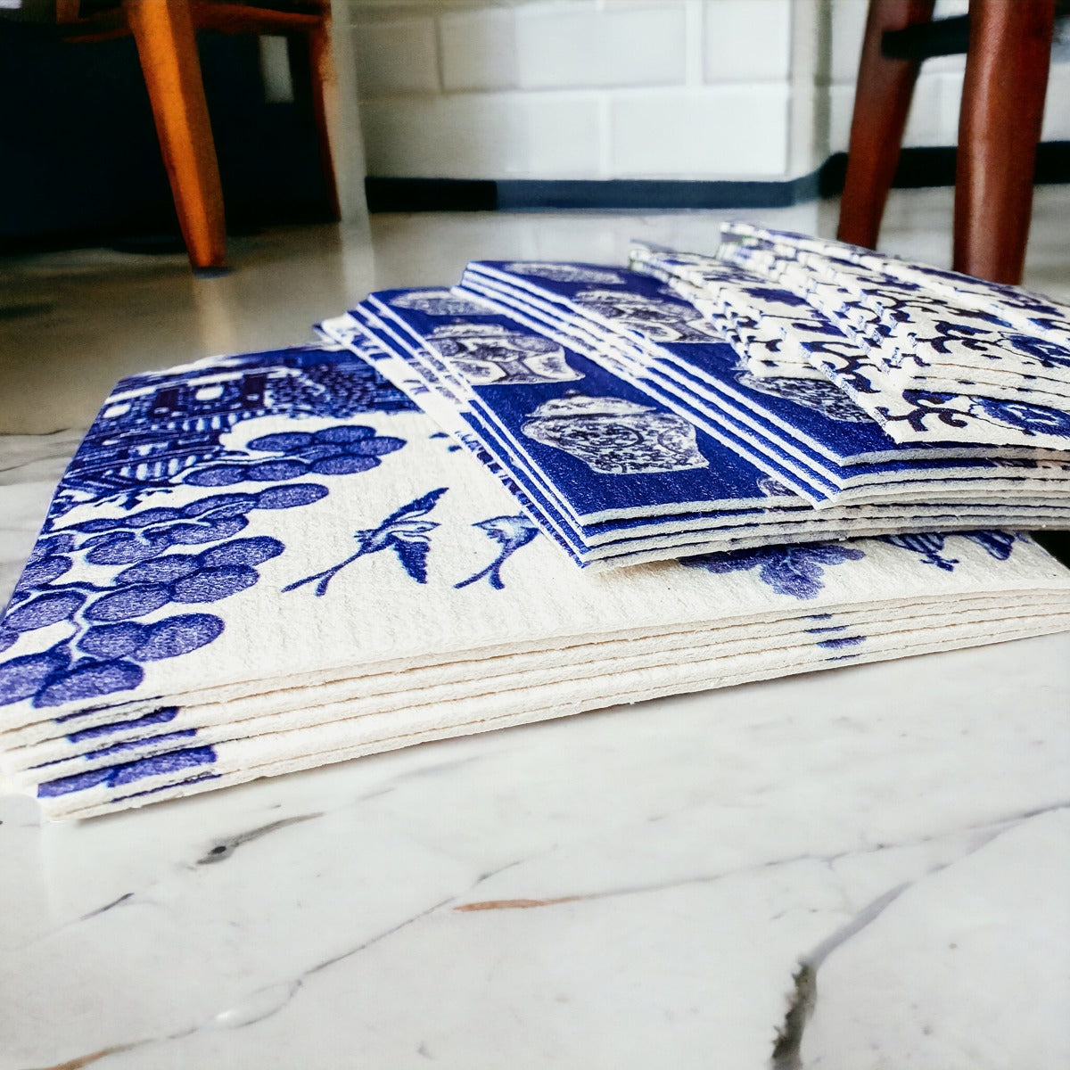 Chinoiserie Eco Kitchen Cloths - Biodegradable Cellulose Cotton, 3 Designs BandsCo Straps