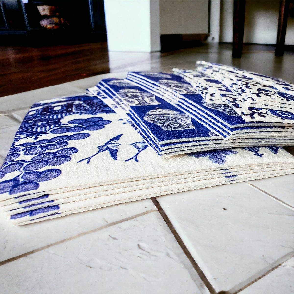 Chinoiserie Eco Kitchen Cloths - Biodegradable Cellulose Cotton, 3 Designs BandsCo Straps