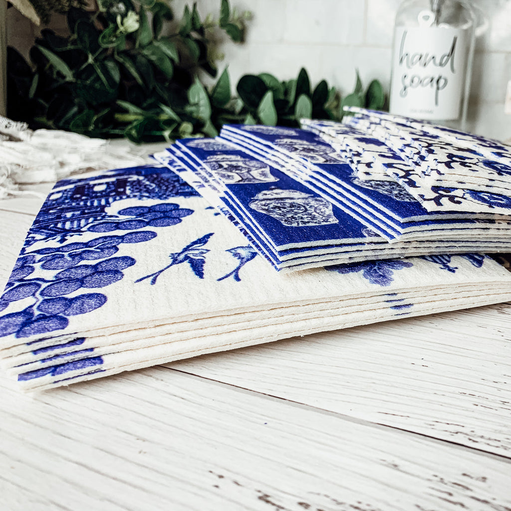 Chinoiserie Eco Kitchen Cloths - Biodegradable Cellulose Cotton, 3 Designs BandsCo Straps