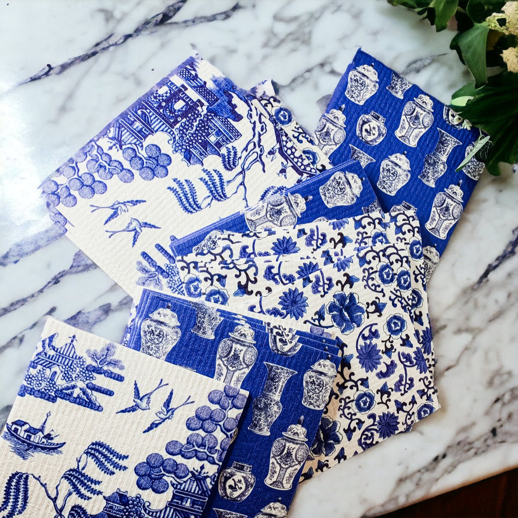 Chinoiserie Eco Kitchen Cloths - Biodegradable Cellulose Cotton, 3 Designs BandsCo Straps