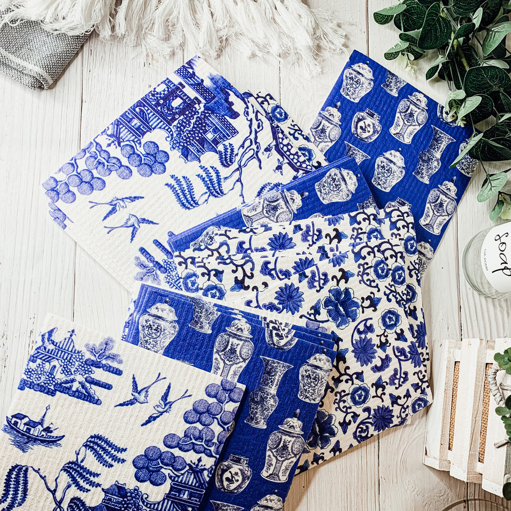 Chinoiserie Eco Kitchen Cloths - Biodegradable Cellulose Cotton, 3 Designs BandsCo Straps