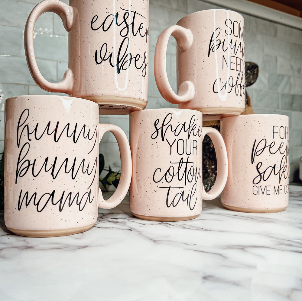 Hunny Bunny Mama Ceramic Mug 16oz Large Pastel Coffee Cup Blue Pink BandsCo Straps