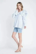 Women's One Shoulder Stripe Ruffle Top