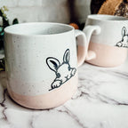Farmhouse Ceramic Bunny Mug Hand-Painted Ivory With Pastel Pink Base, 12 Oz BandsCo Straps