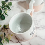 Farmhouse Ceramic Bunny Mug Hand-Painted Ivory With Pastel Pink Base, 12 Oz BandsCo Straps