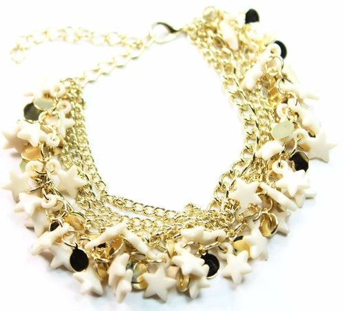 Three Tier Star Charm Bracelet 7in Extender Lobster Clasp