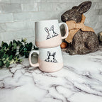 Farmhouse Ceramic Bunny Mug Hand-Painted Ivory With Pastel Pink Base, 12 Oz BandsCo Straps
