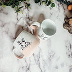 Farmhouse Ceramic Bunny Mug Hand-Painted Ivory With Pastel Pink Base, 12 Oz BandsCo Straps
