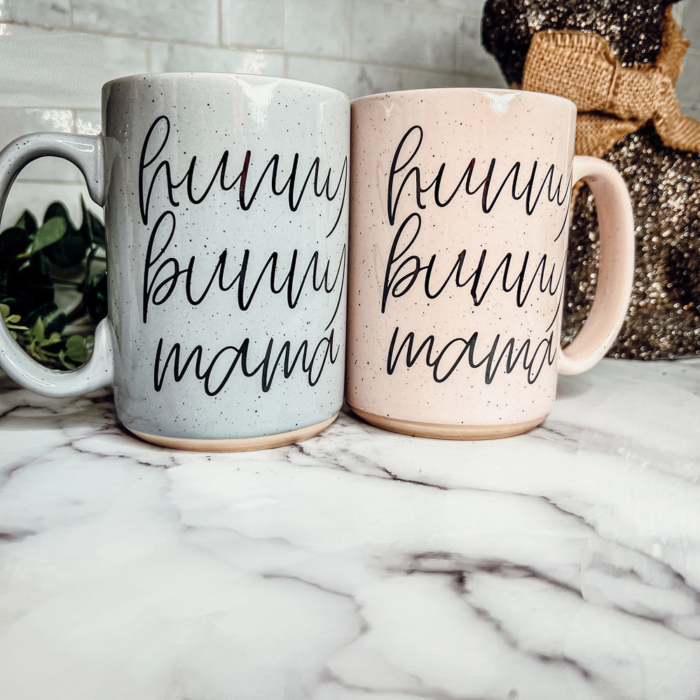 Hunny Bunny Mama Ceramic Mug 16oz Large Pastel Coffee Cup Blue Pink BandsCo Straps