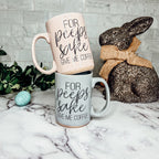For Peep's Sake Coffee Mug 16oz Ceramic Pastel Blue Pink Funny Gift BandsCo Straps