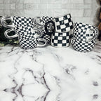 Small Black White Checkered Mug Retro Hand Painted Glossy Ceramic Dishwasher Microwave Safe BandsCo Straps