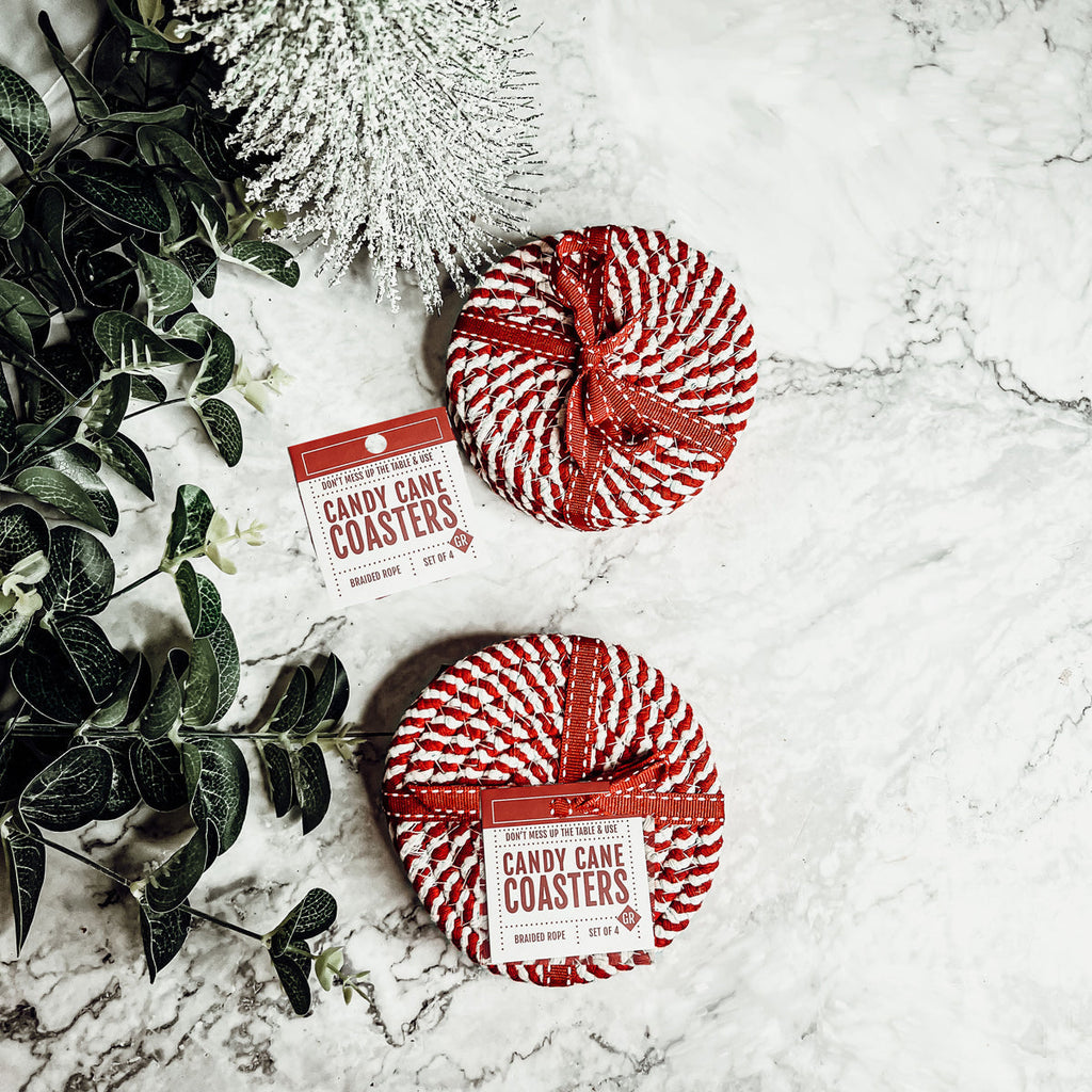 Black Braided Coaster Set 4-Pack Candy Cane Stripe Coasters Table Protectors BandsCo Straps