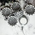 Small Black White Checkered Mug Retro Hand Painted Glossy Ceramic Dishwasher Microwave Safe BandsCo Straps