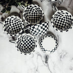 Small Black White Checkered Mug Retro Hand Painted Glossy Ceramic Dishwasher Microwave Safe BandsCo Straps
