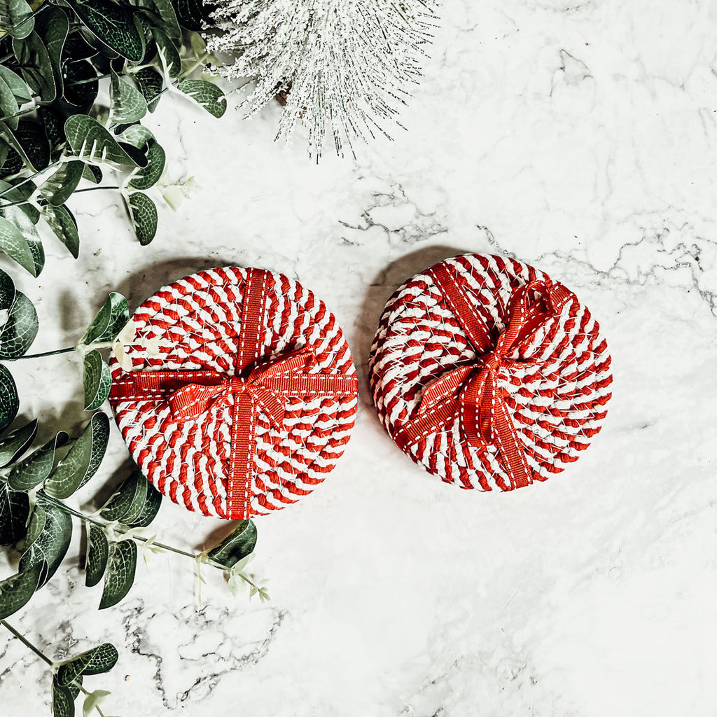 Black Braided Coaster Set 4-Pack Candy Cane Stripe Coasters Table Protectors BandsCo Straps