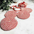 Black Braided Coaster Set 4-Pack Candy Cane Stripe Coasters Table Protectors BandsCo Straps