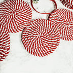 Blue Braided Holiday Coaster Set 4 Pack Candy Cane Stripe Table Protectors Absorbent Drink Mats BandsCo Straps
