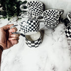 Small Black White Checkered Mug Retro Hand Painted Glossy Ceramic Dishwasher Microwave Safe BandsCo Straps