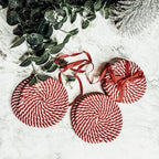 Blue Braided Holiday Coaster Set 4 Pack Candy Cane Stripe Table Protectors Absorbent Drink Mats BandsCo Straps