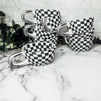 Small Black White Checkered Mug Retro Hand Painted Glossy Ceramic Dishwasher Microwave Safe BandsCo Straps