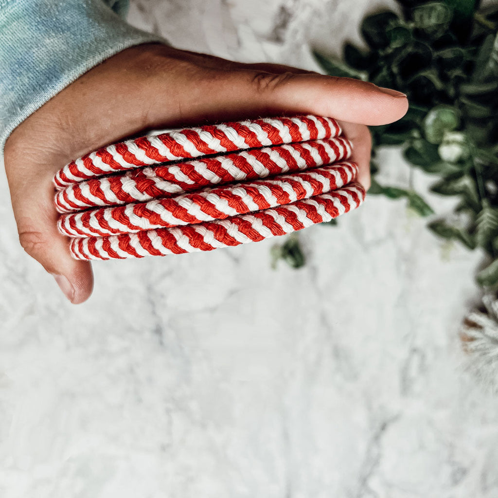 Black Braided Coaster Set 4-Pack Candy Cane Stripe Coasters Table Protectors BandsCo Straps