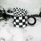 Small Black White Checkered Mug Retro Hand Painted Glossy Ceramic Dishwasher Microwave Safe BandsCo Straps