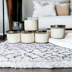 3-Wick Soy Candle 14.5oz Clear Glass Jar Silver Hammered Lid Hand-Poured USA BandsCo Straps