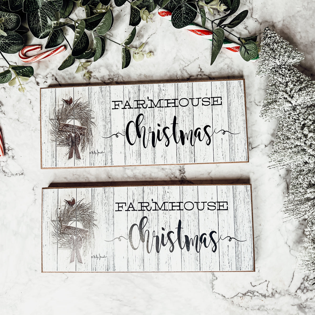 Farmhouse Christmas Sign Wooden Rustic Holiday Decor Minimalist Neutral 10x4 BandsCo Straps