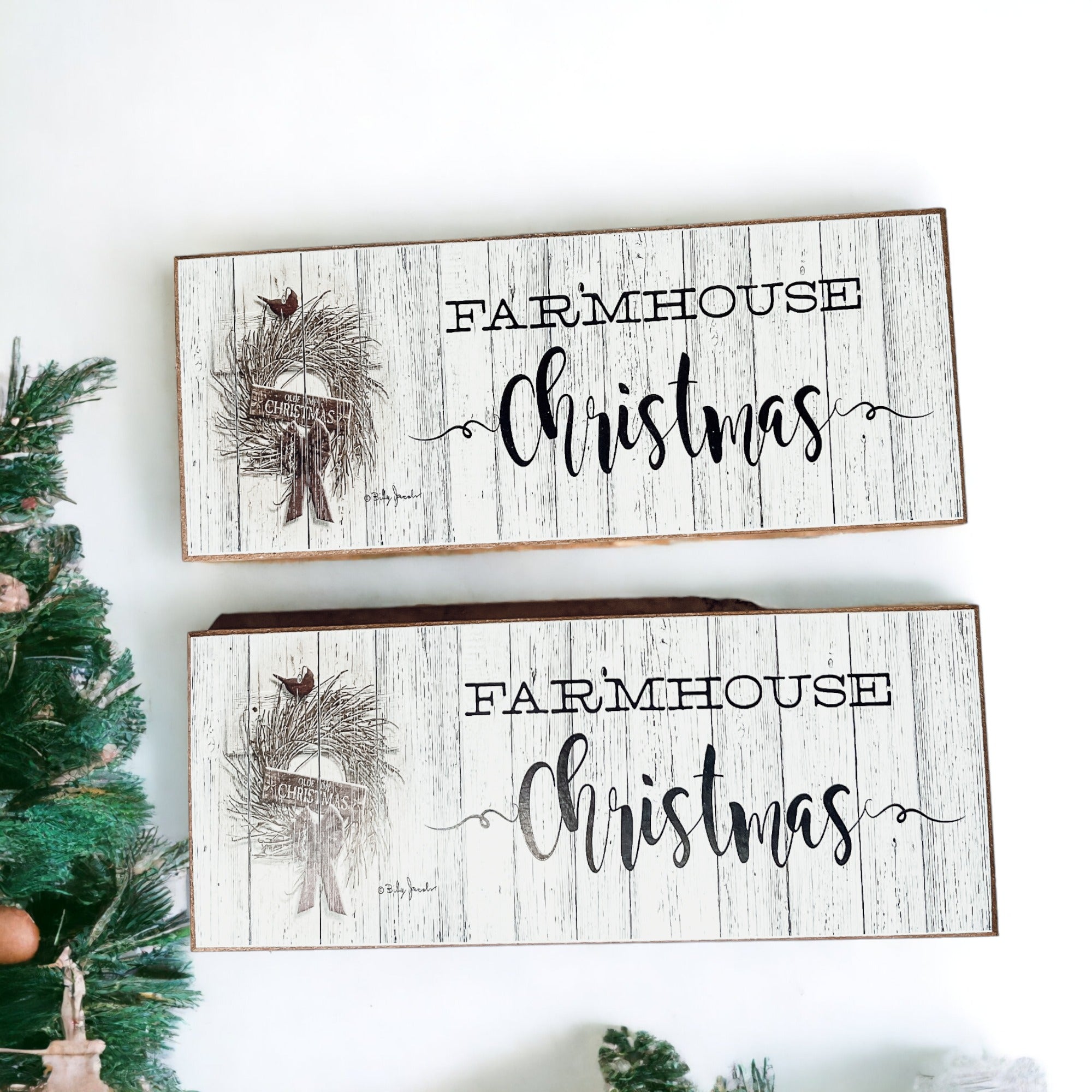 Farmhouse Christmas Sign Wooden Rustic Holiday Decor Minimalist Neutral 10x4 BandsCo Straps