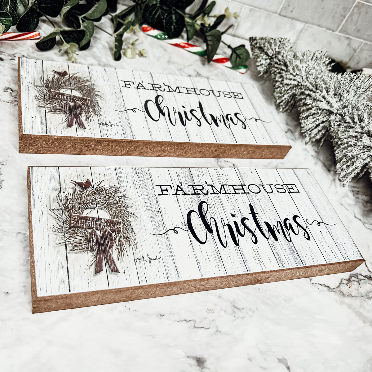 Farmhouse Christmas Sign Wooden Rustic Holiday Decor Minimalist Neutral 10x4 BandsCo Straps