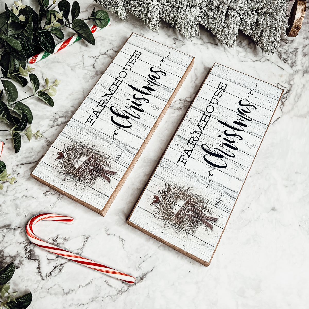 Farmhouse Christmas Sign Wooden Rustic Holiday Decor Minimalist Neutral 10x4 BandsCo Straps