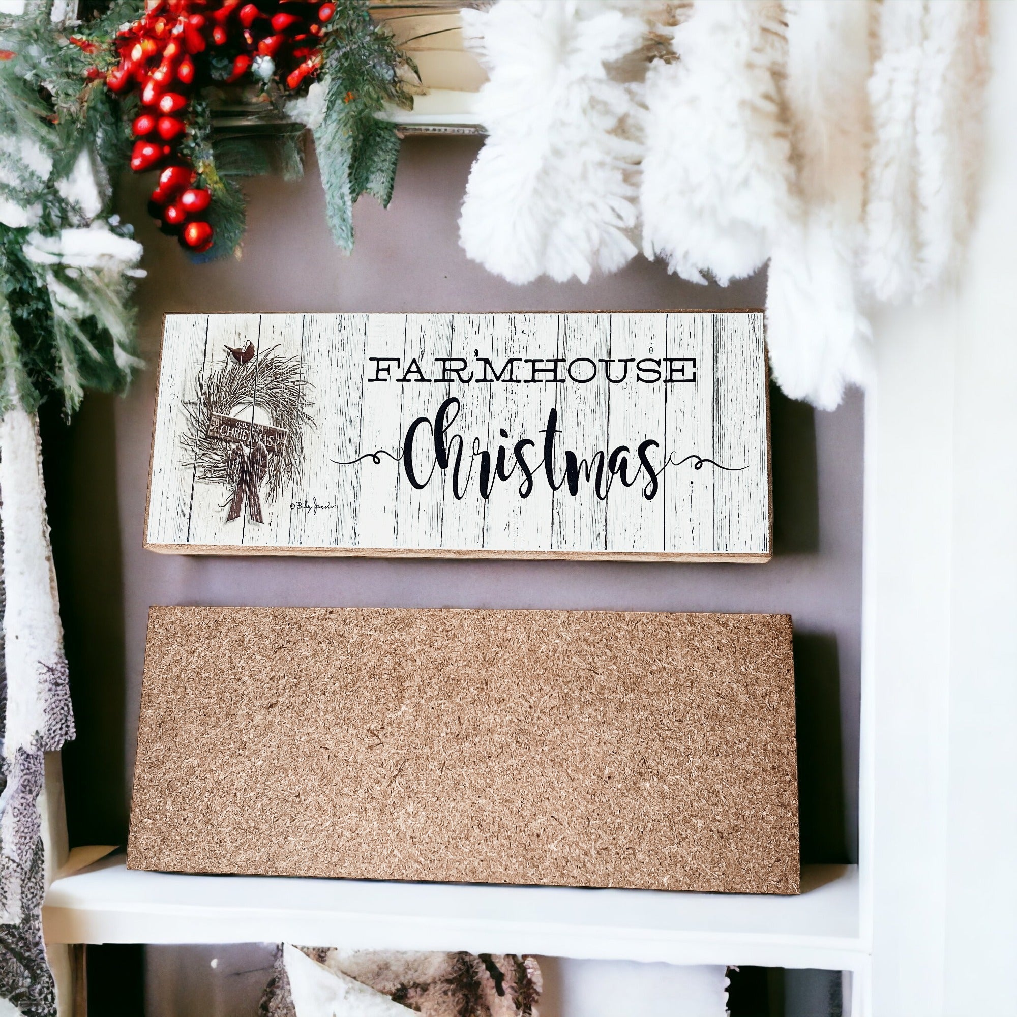 Farmhouse Christmas Sign Wooden Rustic Holiday Decor Minimalist Neutral 10x4 BandsCo Straps