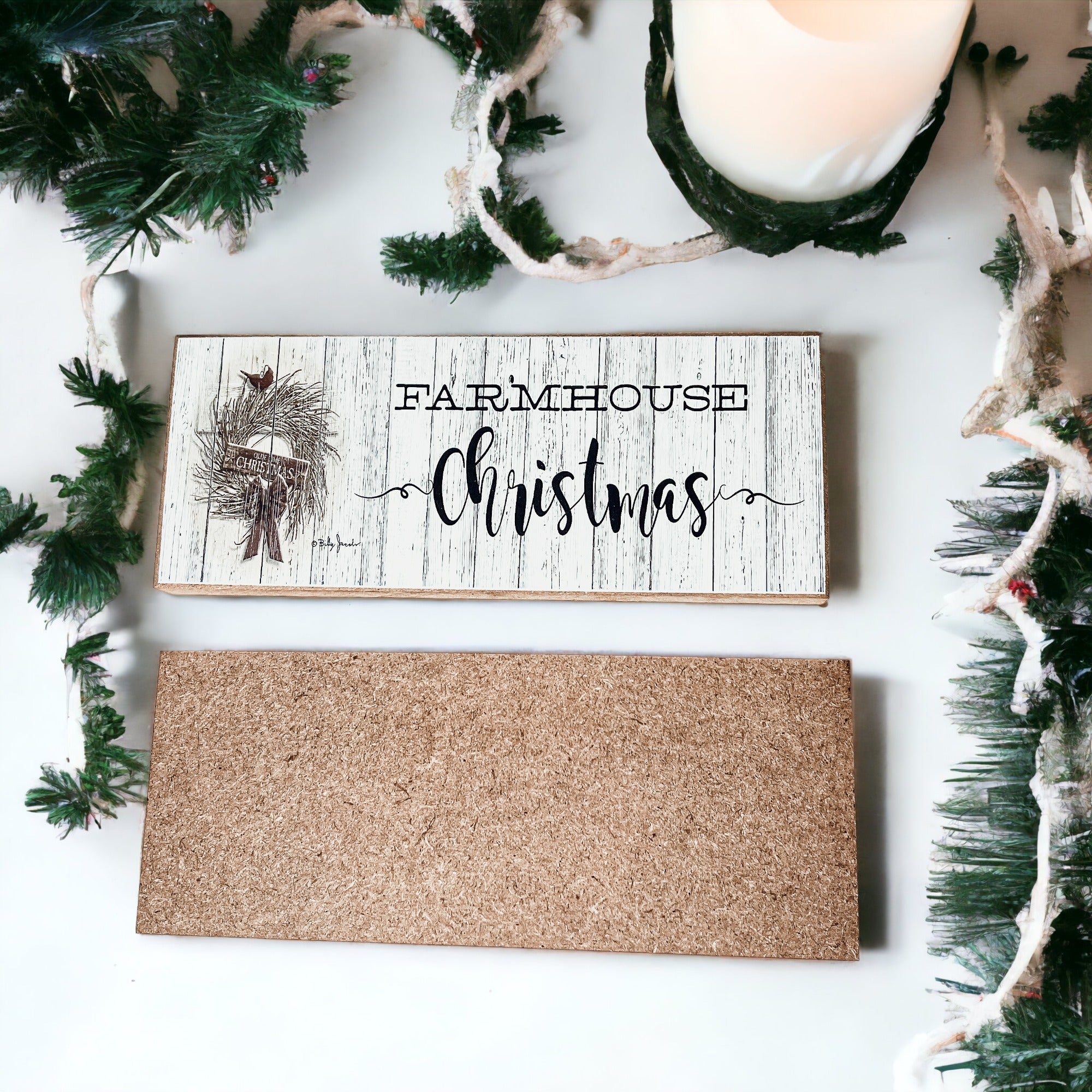 Farmhouse Christmas Sign Wooden Rustic Holiday Decor Minimalist Neutral 10x4 BandsCo Straps