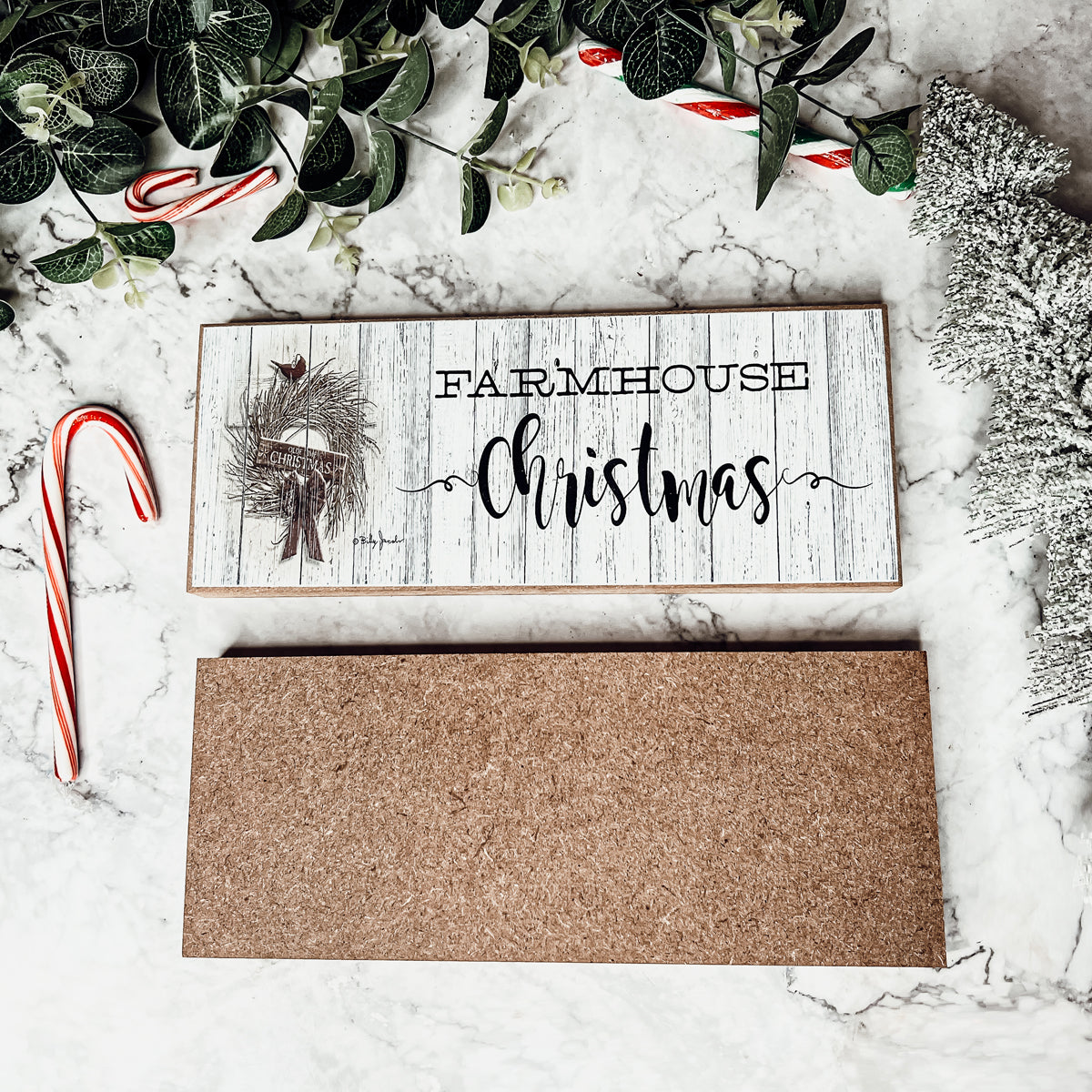 Farmhouse Christmas Sign Wooden Rustic Holiday Decor Minimalist Neutral 10x4 BandsCo Straps